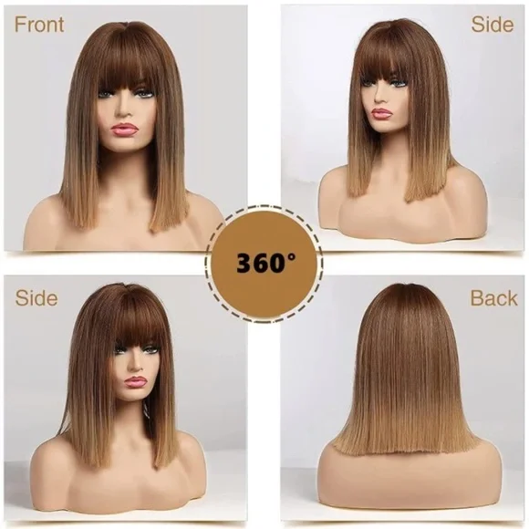 14 Inch Blonde Brown Bob Wig